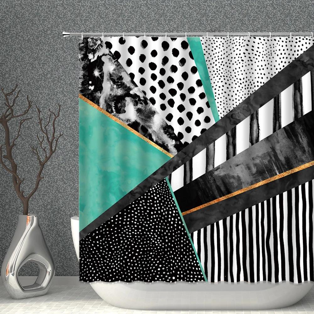 

Modern Shower Curtain Waterproof Marble Geometric Splicing 3DPrint Polyester Fabric Bath Curtains Nordic Style Bathroom Screen W90XH180cm