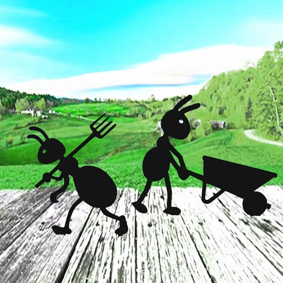 Metal Ant Garden Stake Decorative Mouse with Scissors Sign Black Ant Silhouette Sign with Stake for Patio Yard Lawn Art Decoration