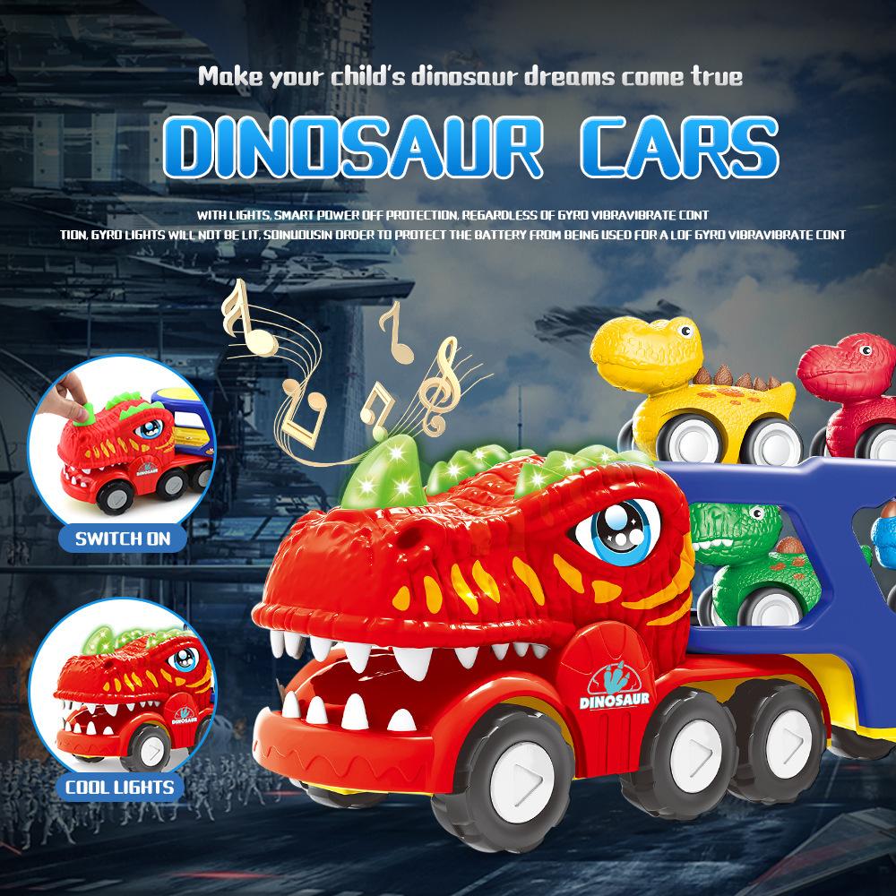 5 1 In Dinosaurs Car Toys Double Decker Transport Cart Lights Education Music