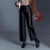 Women's High-Waisted Leather Pants - 2025 Autumn/Winter Loose Straight-Leg Lambskin