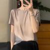 Frühling und Sommer Damen T-Shirt Seide Locker Rundhals Einfarbig Temperament Kurzarm T-Shirt Tops