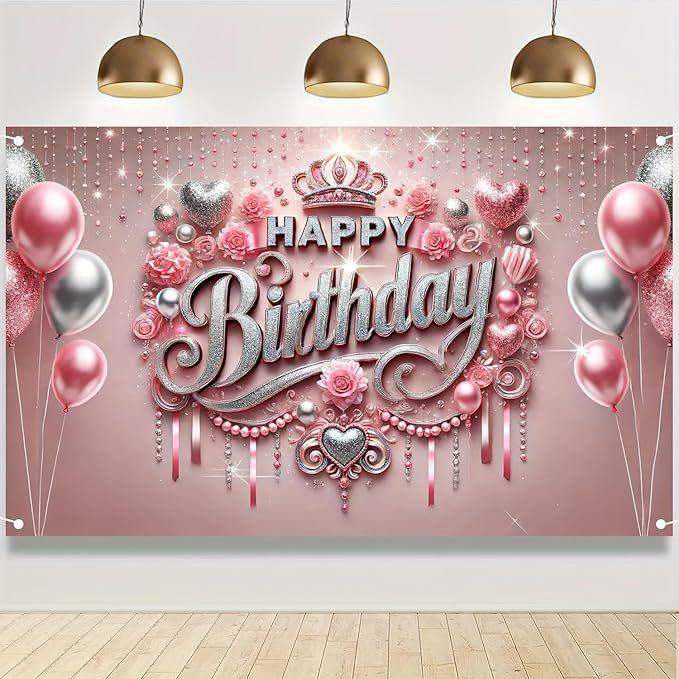 Pink Gold Birthday Party Background Pink Gold Balloon Girl Birthday Bash Party Banner Decoration