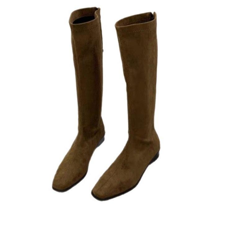Coarse heel suede elastic boots but knee boots women's shoes autumn and winter new rear zipper tall thin boots