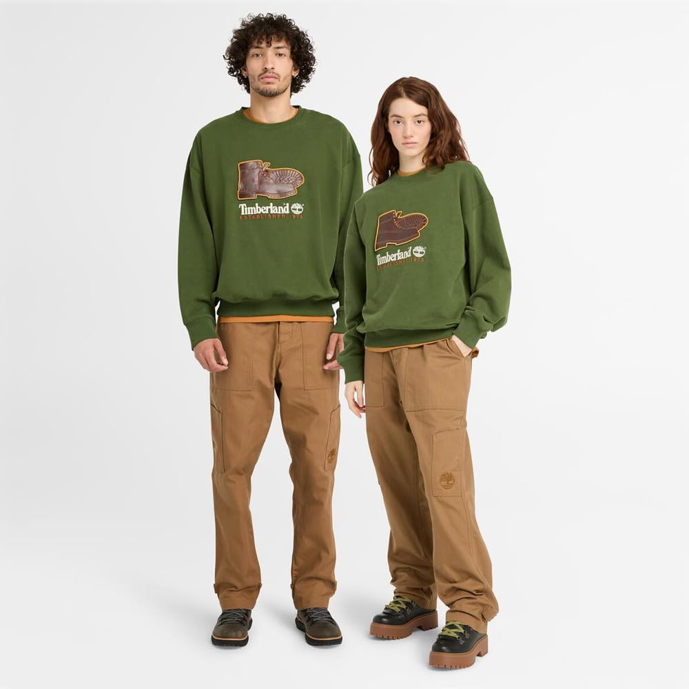 Timberland Box Fit Badge Crew Neck Sweatshirt, Unisex, Adult, Black Forest Green, Size S (TB0A661BEIN1)