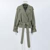Lady Solid Full Sleeve Lace Up Jacket Fashion Solid Lapel Belt Short Loose Trench Coat Autumn Daily High Street Outwear