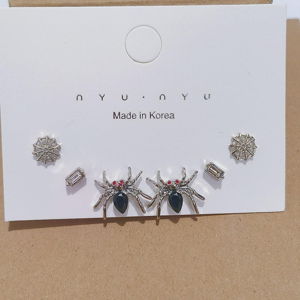 Set da 6 orecchini a lobo con personalità, Orecchini a lobo Ragno Fiore Diamante Scintillante Stile Dolce e Cool, Temperamento Piccolo ed Esquisito