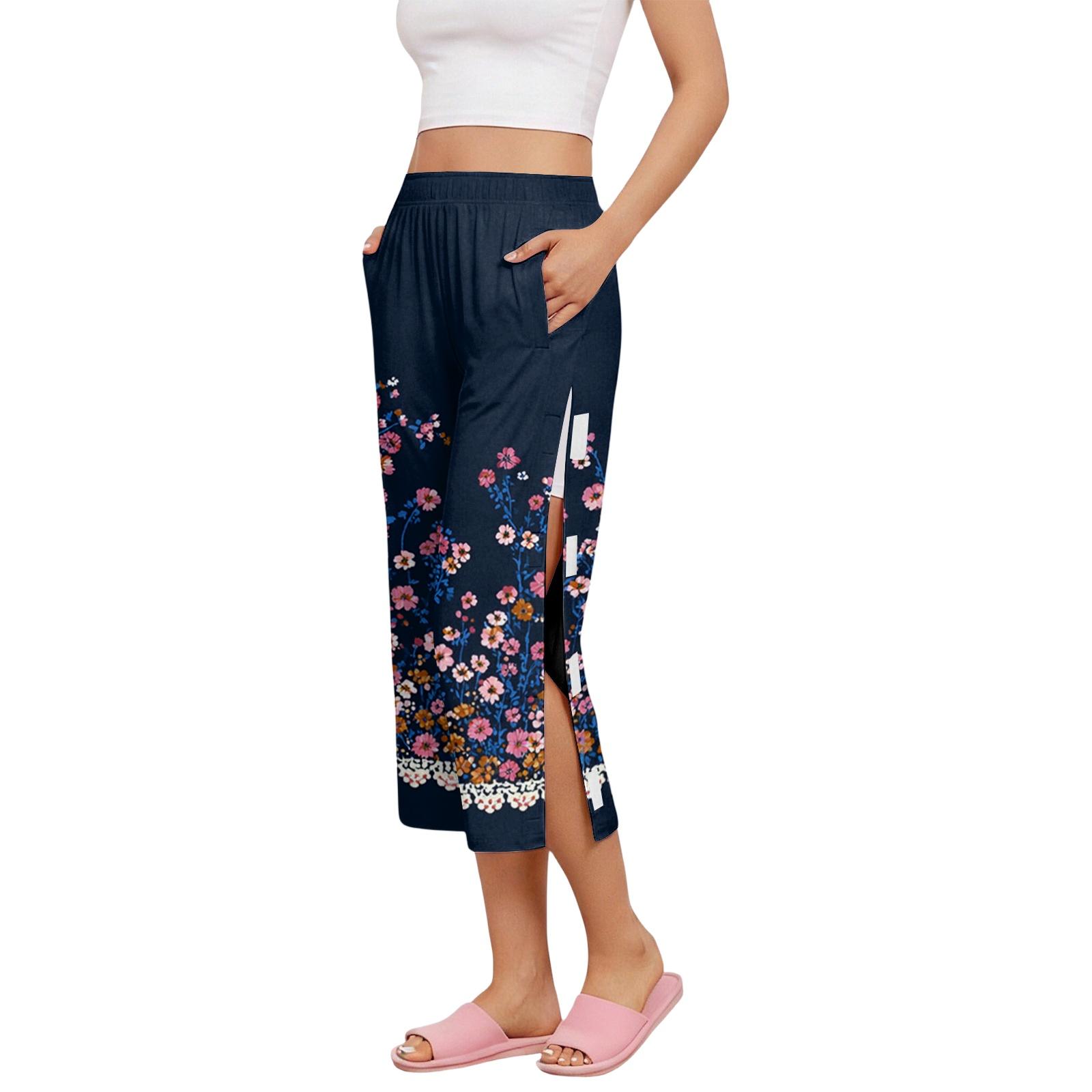 

Post Surgery Recovery Nursing Capri Pants for Women Full Side Open Design with Floral Pattern Suitable for Fracture Care and Comfortable Wear S