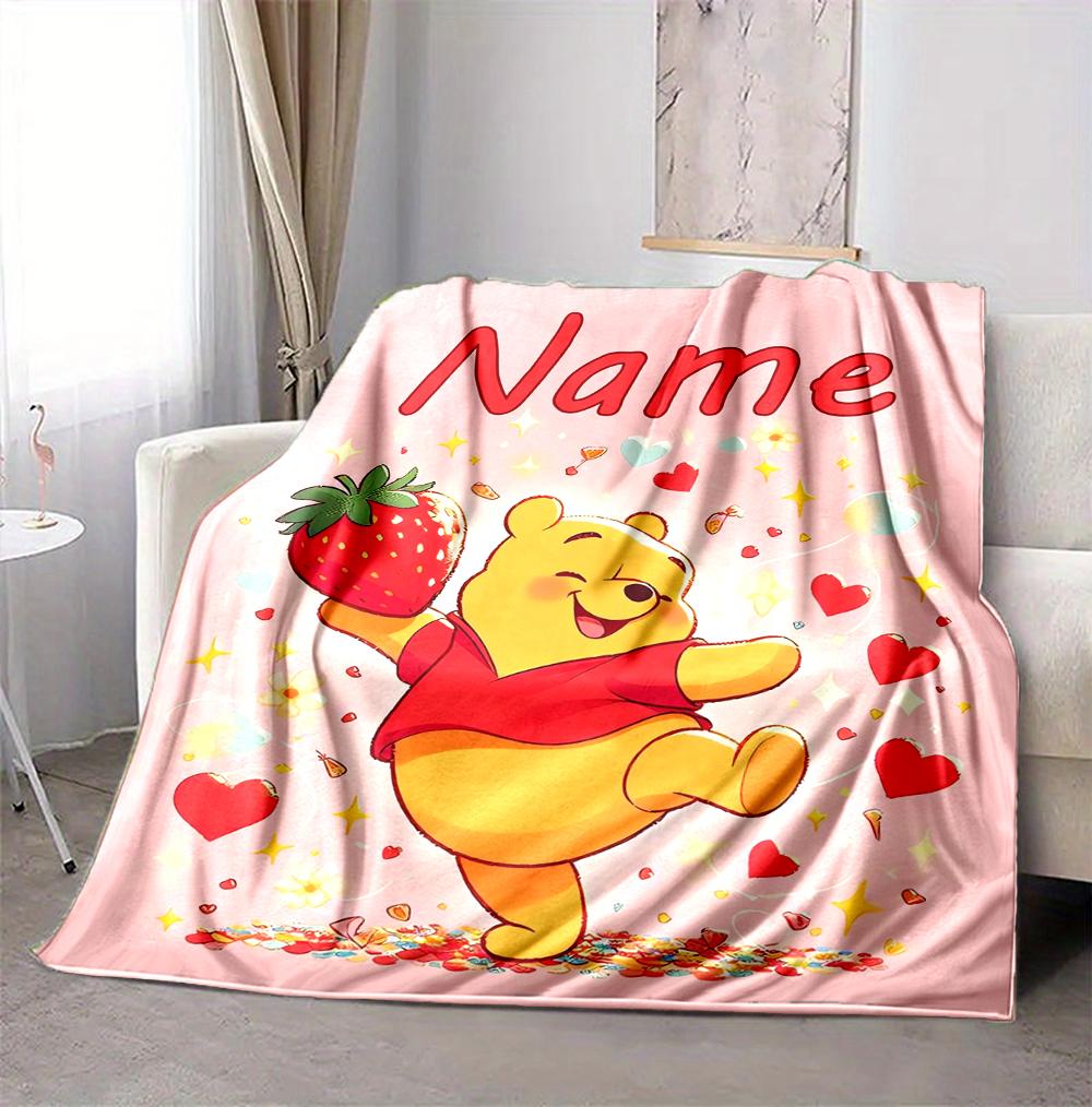 Custom Name Winnie Pooh Flannel Blanket Throw Blanket Soft Warm Sofa Bed Decor Unique Gift