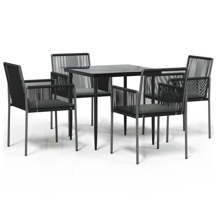 VidaXL Ensemble à manger de jardin coussins 5pcs noir rotin et acier, ensemble à manger, ensemble à manger d'extérieur, 3187066
