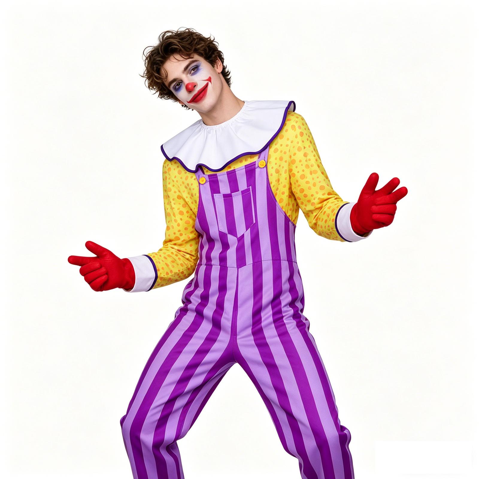 

Children s Striped Overalls Costume with Long Sleeve Shirt and Ruffled Collar Halloween Stage Performance Outfit Cosplay Suit XL фіолетовий