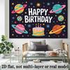 Planets Stars Birthday Banner, Space Photo Backdrop Wall Decor for Kids Party