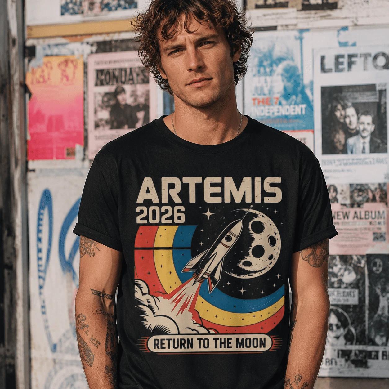 Artemis II Back to The Moon 2026 Rocket Launch Graphic T-Shirt L