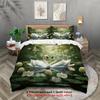3pcs Swan and Water Lilies Pattern Bedding Set, for Teenagers and Adult's Bedroom, 1*duvet Cover+2*pillowcase, for Single Bed