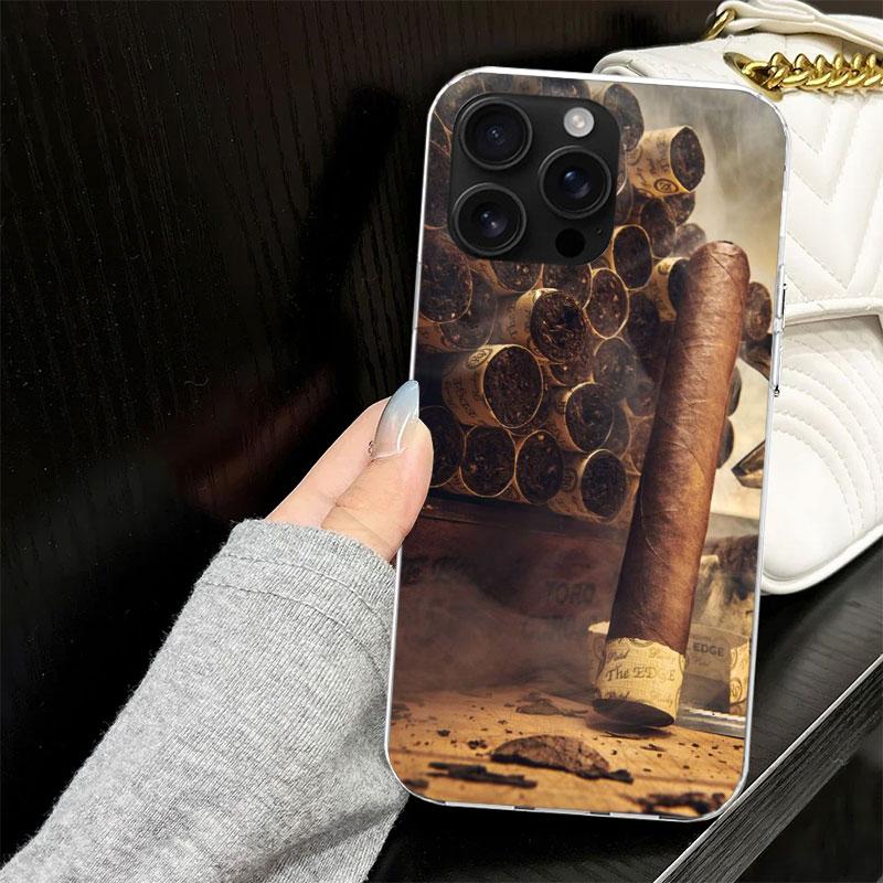 Cigar Whiskey Ice Drink Case for iPhone 17 Air 16 16E 15 14 11 Pro Max Soft Phone Cover 12 13 Mini 7 SE 2020 8 Silicone Black Ca