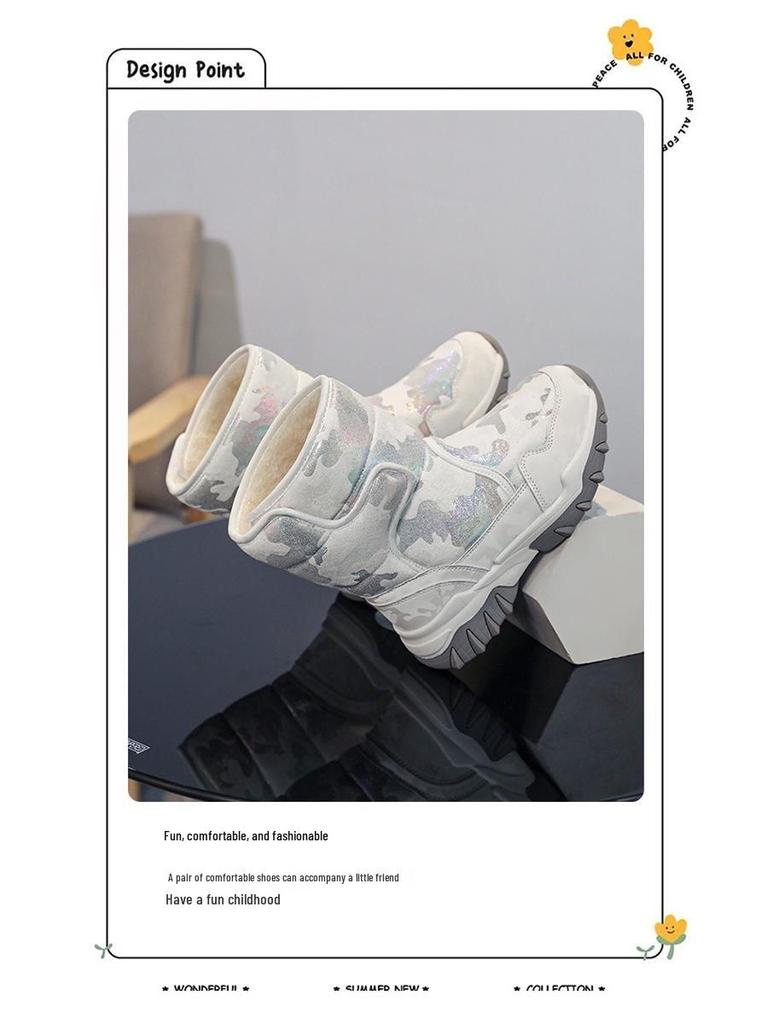 Girls' High-Top Warm Winter Snow Boots - Thick, Comfortable, Fashionable, Plus Velvet Cotton
