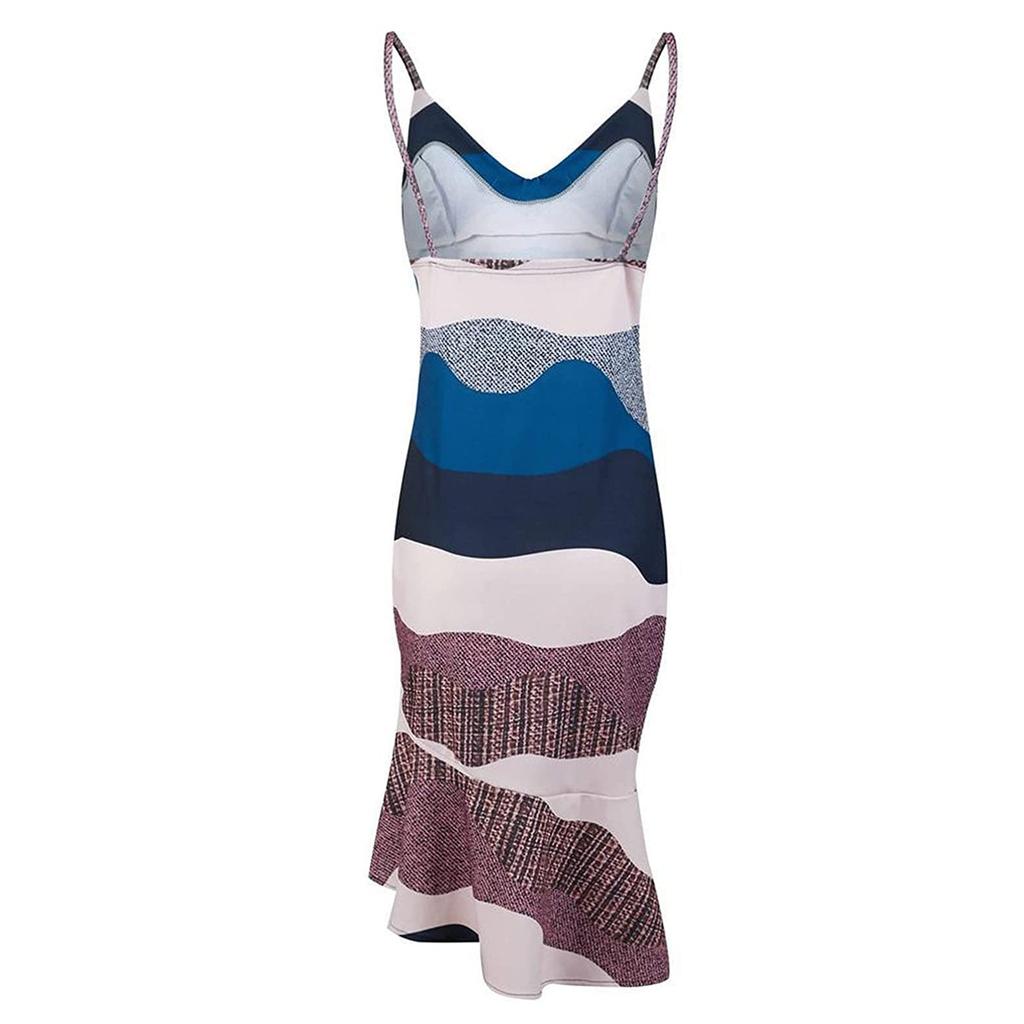 Fashion Women's Loose Sexy V-Neck Color Ruffle Hip Sleeveless Dress