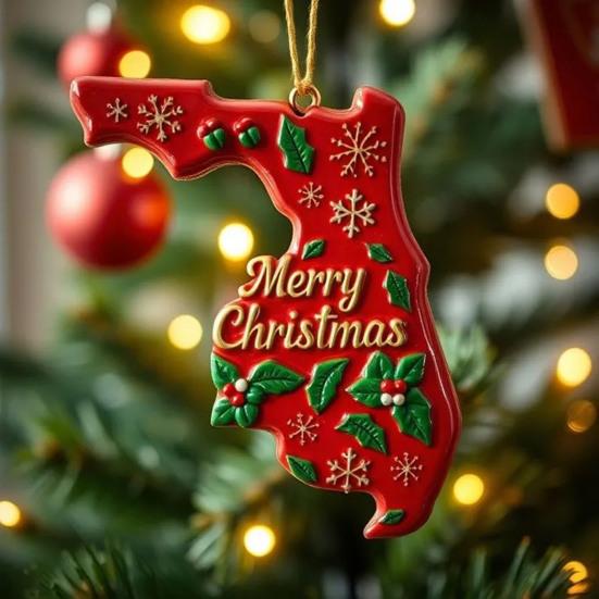 State Pride Christmas Ornaments Acrylic State Shaped Xmas Tree Hanging Decoration