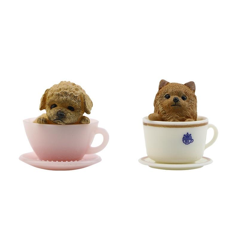 Cute Simulation Teacup Cat and Dog Mini Animal Miniature Landscape Decoration Garden Bonsai Decoration Gift Toy Cake decoration Figure
