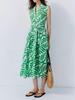 DVF Early Autumn Green & White Palm Leaf Dress with Waist Belt - Flattering Resort Fashion