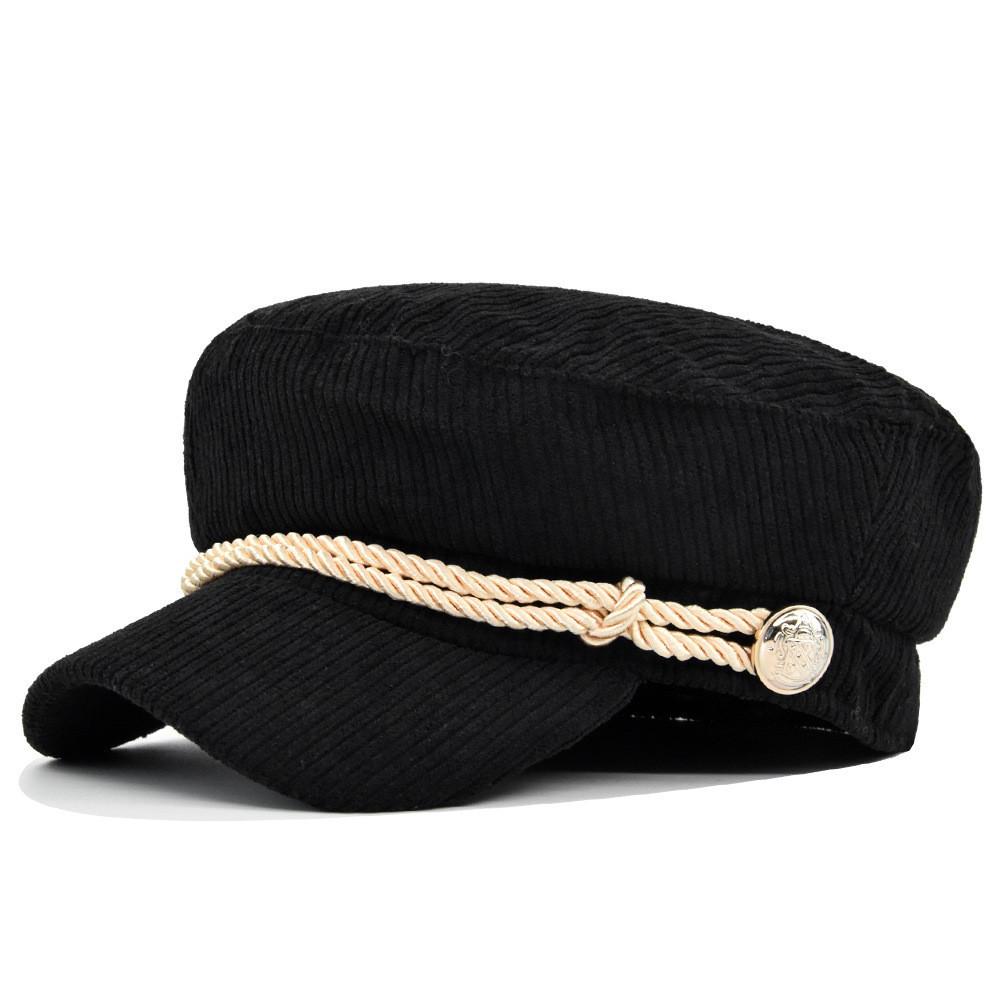 Beret Navy Corduroy Hat Metal Buckle Octagonal Hat Flat Top Hat Material Cotton