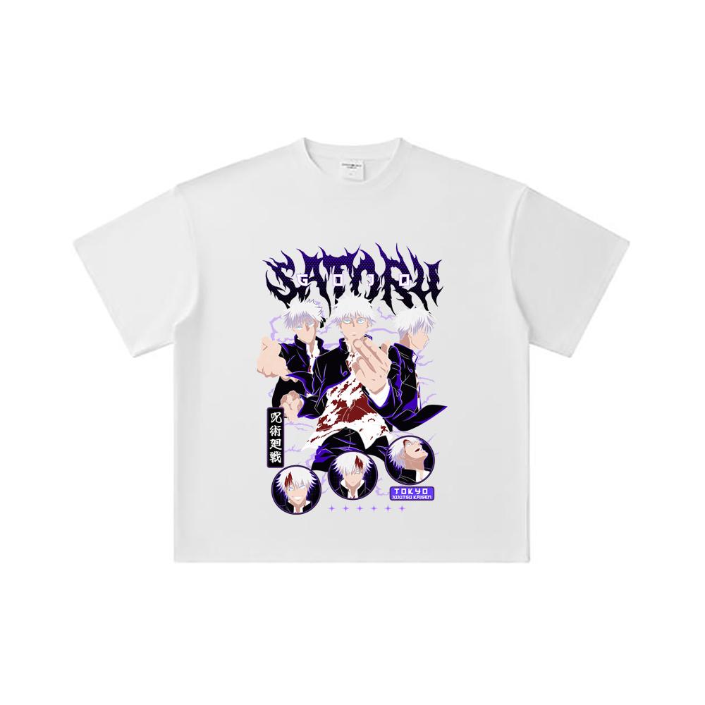 260 GSM Double Yarn 32 Count 100% Cotton Jujutsu Kaisen V6 Gojo Print Unisex Heavy Cotton T Shirt