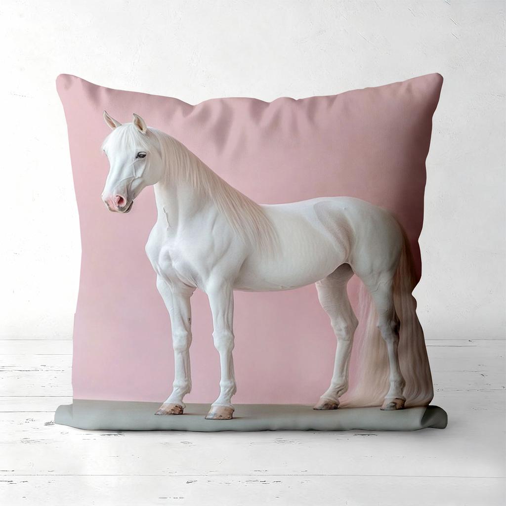 White Horse Printed Decorative Cushion Covers for Home Polyester Pillowcase, Sofa Decorative Cushion Cov Headboard Pillow