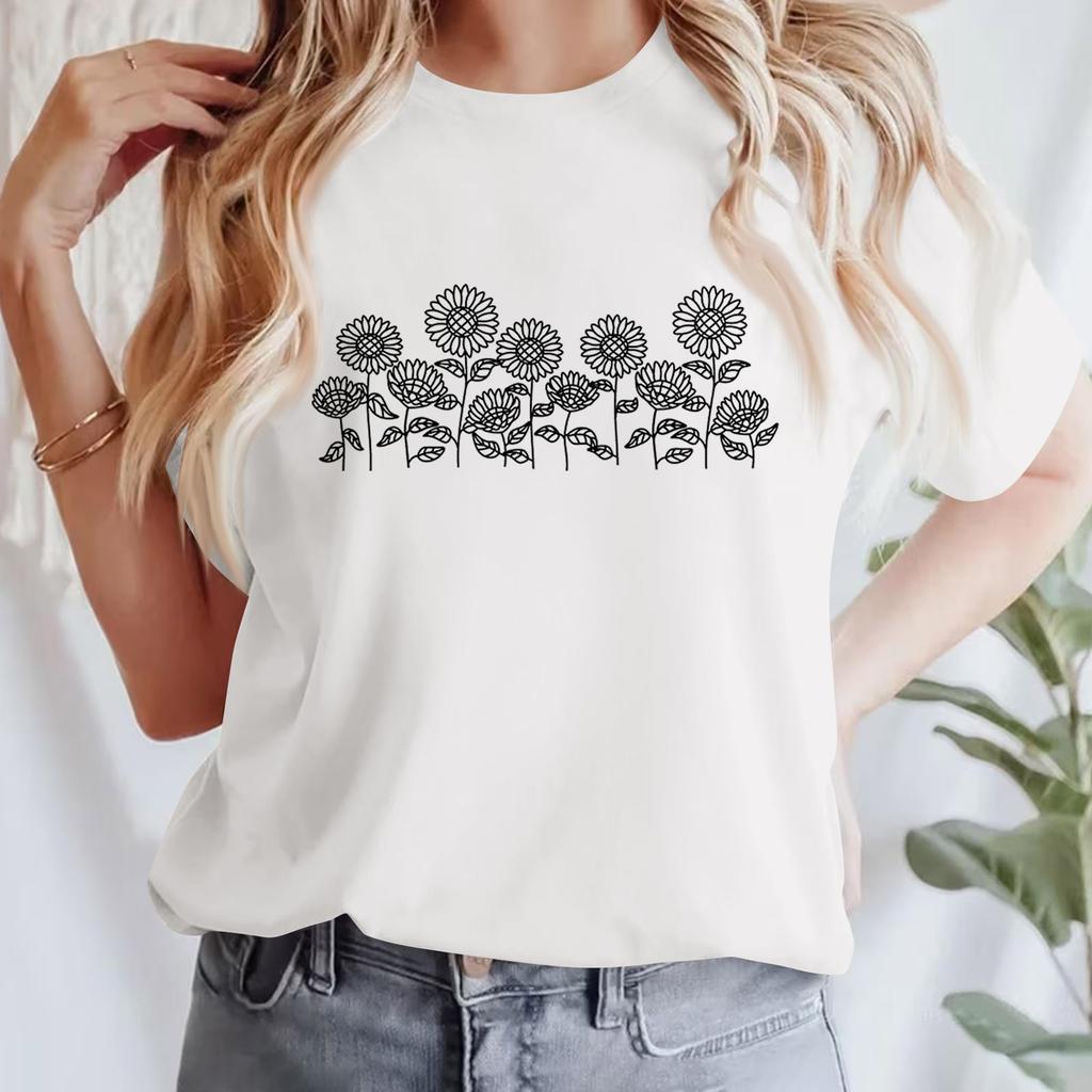 Lässiges bedrucktes T-Shirt für Damen, Rundhalsausschnitt, Pullover, kurzärmelig