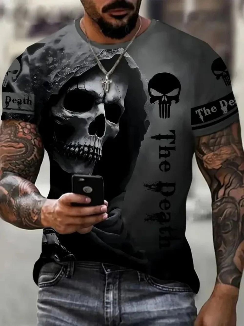 

Terror Death Skull 3D Printed T-shirt Halloween Street Hip Hop Casual Outdoor Top Summer Men s Casual Round Neck Short Sleeve Clothing 6XL