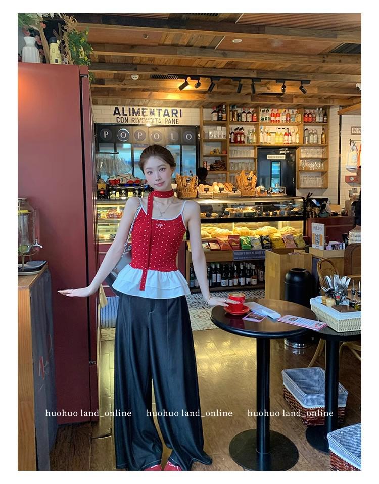 Elegant Halter Polka Dot Pleated Cami Top - Spring 2025 Waist-Hugging Style