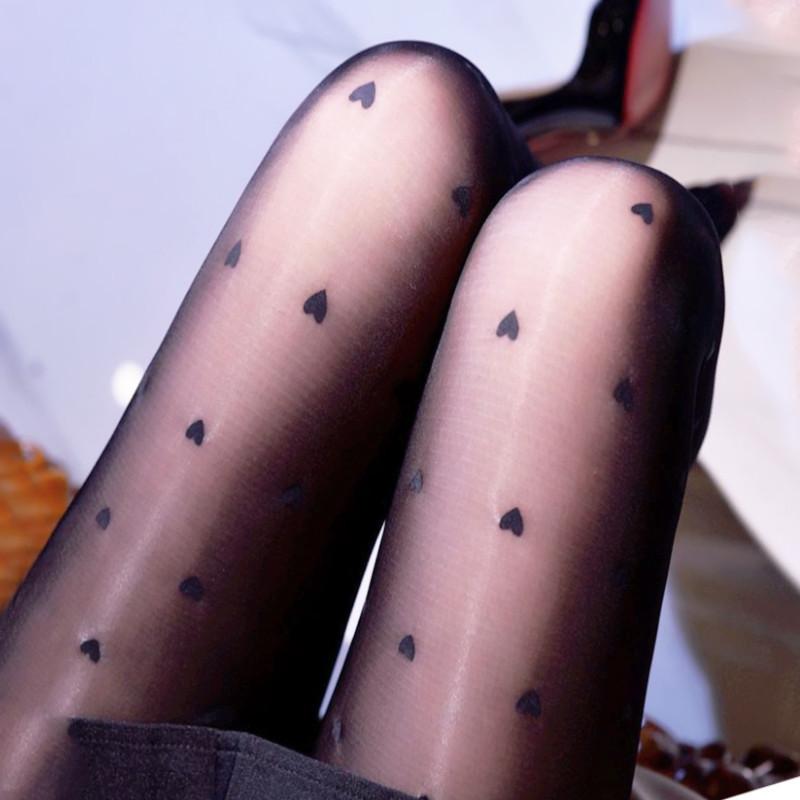 Black Silk  ShinyJKLetter Love Polka Dot Power Wear Snagging Resistant Pantyhose Shiny Crotchless Silk Stockings Women