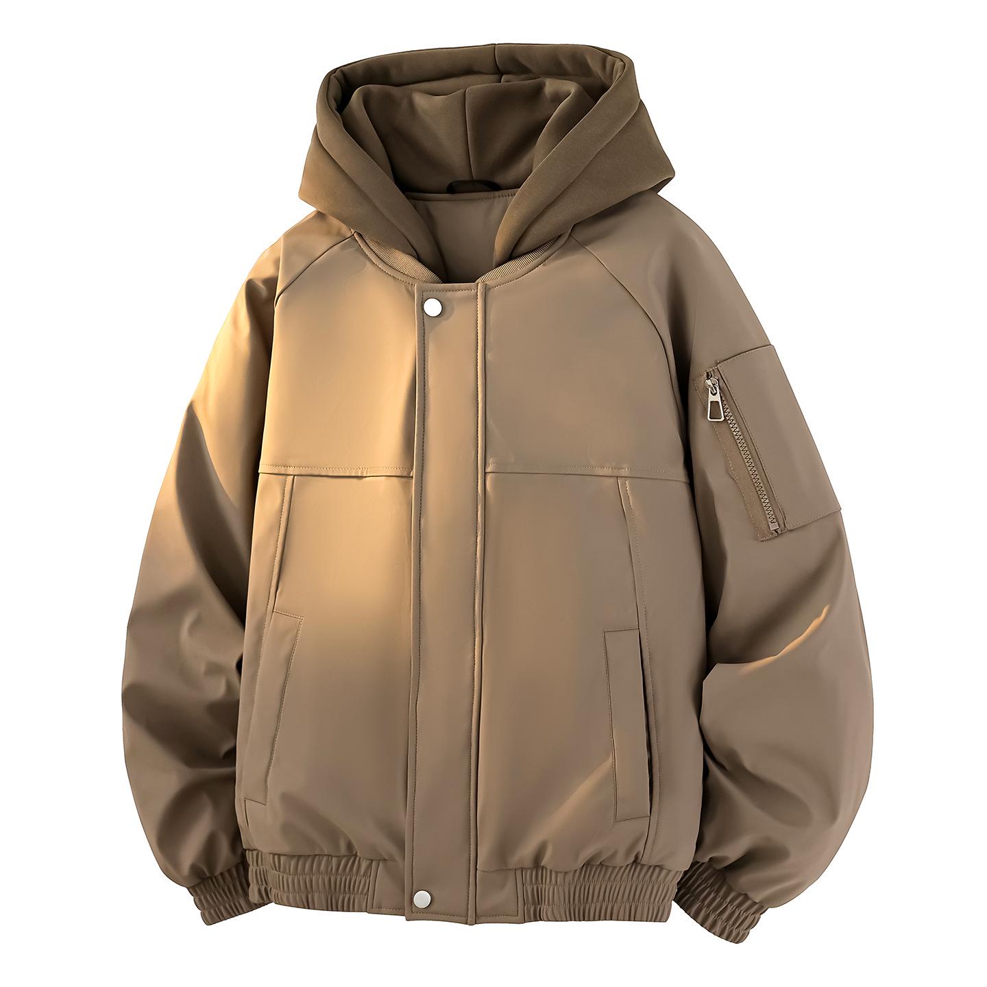 Men s Patchwork Hooded Down Jacket: Stylish Two-Piece Look, American Casual Design, Youthful Warmth S хаки