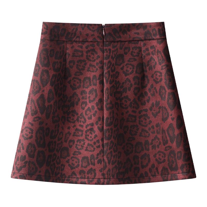 Ankola Red Leopard Print Tweed Mini Skirt - Women's 2024 A-Line High Waist Hip-Hugging Skirt