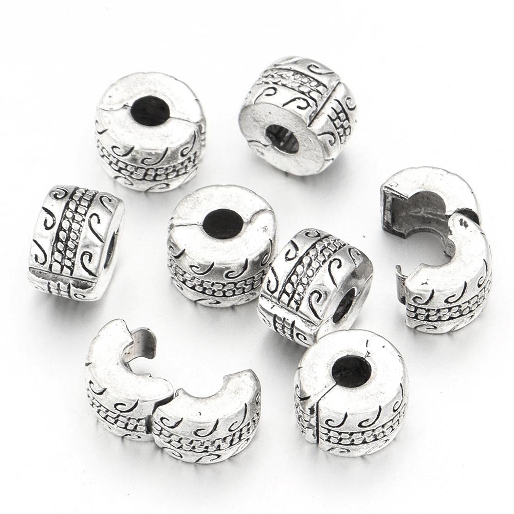 5pcs Positioning Buckle Multiple Styles Ancient Silver Fixed Clip Big Hole Spacer Beads For Jewelry Making DIY Bracelet Necklace