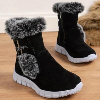 Damen Ballerinas Knöchel Schneestiefel Winter Warm Pelzschuhe Neues Design Kurzer Plüsch Chelsea Boots Wildleder Weiche Sohle Goth Botas2024
