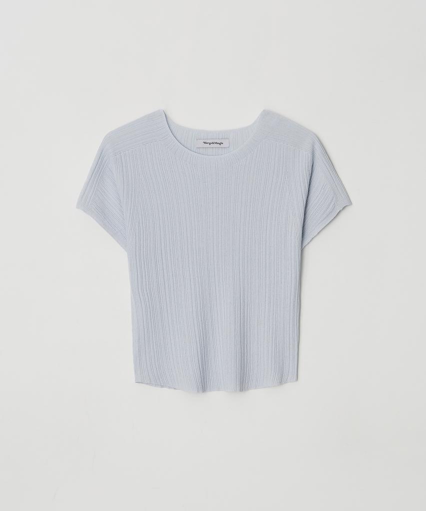 Meojiaenminggeul Arin Wholegarment Pleats Short Sleeve Knit Top (Cotton Blue)
