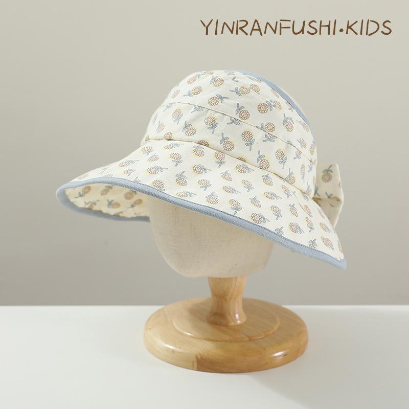 

Модная детская шляпа от солнца с принтом, маленькая свежая, с открытым верхом, корейская версия, Ins, шляпа рыбака с бантом для девочки (50-54cm)