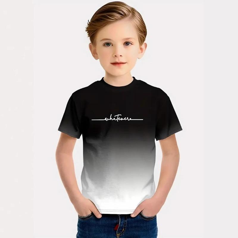 

Футболка для фитнеса с градиентным цветом, спортивная футболка с короткими рукавами для мальчиков с 3D-принтом, детская свободная дышащая футболка 170