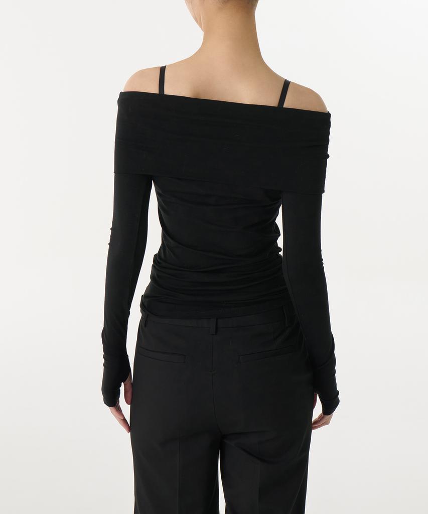 MUSINSA STANDARD WOMAN Women'S Tencel Turn Down Off-Shoulder Long Sleeve T-Shirt [Black]