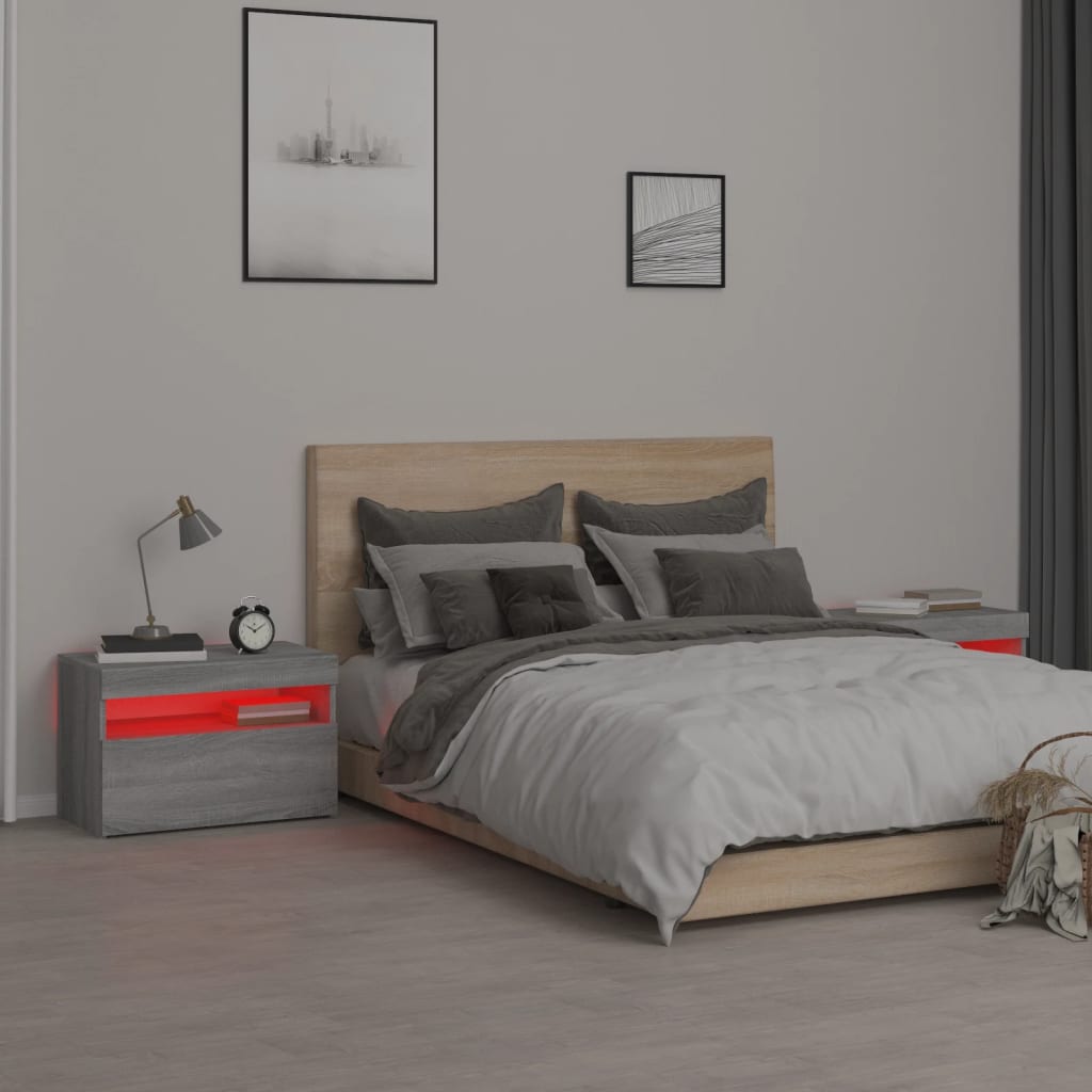 Vidaxl LED Nightstands, 2 Pcs., Sonoma Oak Grey, 60X35X40 Cm