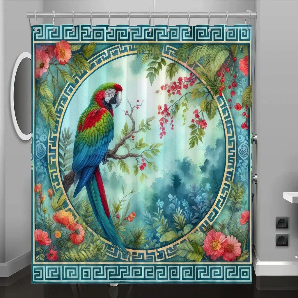 Kultura Sztuka Wzór Kwiatowy Ptak Druk Cyfrowy Zasłona Prysznicowa, Remont Łazienki Dekoracja Domu, Haczyk Gratis