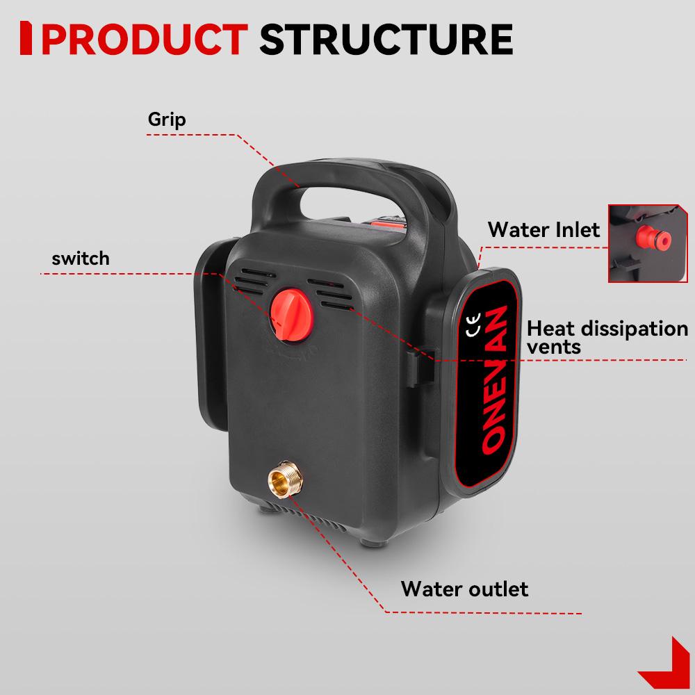 ONEVAN Electric High Pressure Washer 120Bar 2in1 Car Washing Powerful Garden Wash Cleaning Tool For Makita 18V Battery Pin