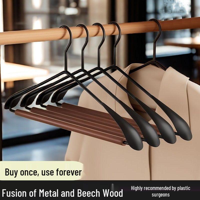 Beech Wood Non-Slip Clothes Hanger - Solid Wooden Hanger for Drying, Adult Clothing Storage, and No-Trace Hanging.
