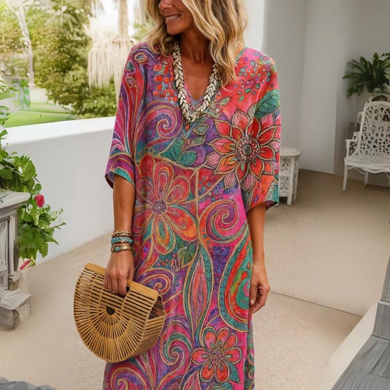 Shirt Dress Women's Casual Floral D Printed Sleeve Long Dress