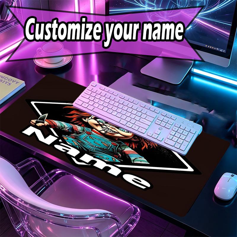 Custom Name Personalized Bride of Chucky Pattern Mousepad, Laptop PC Desk Mat, Decorative Desk Mat for Home Keyboard Pad Gift