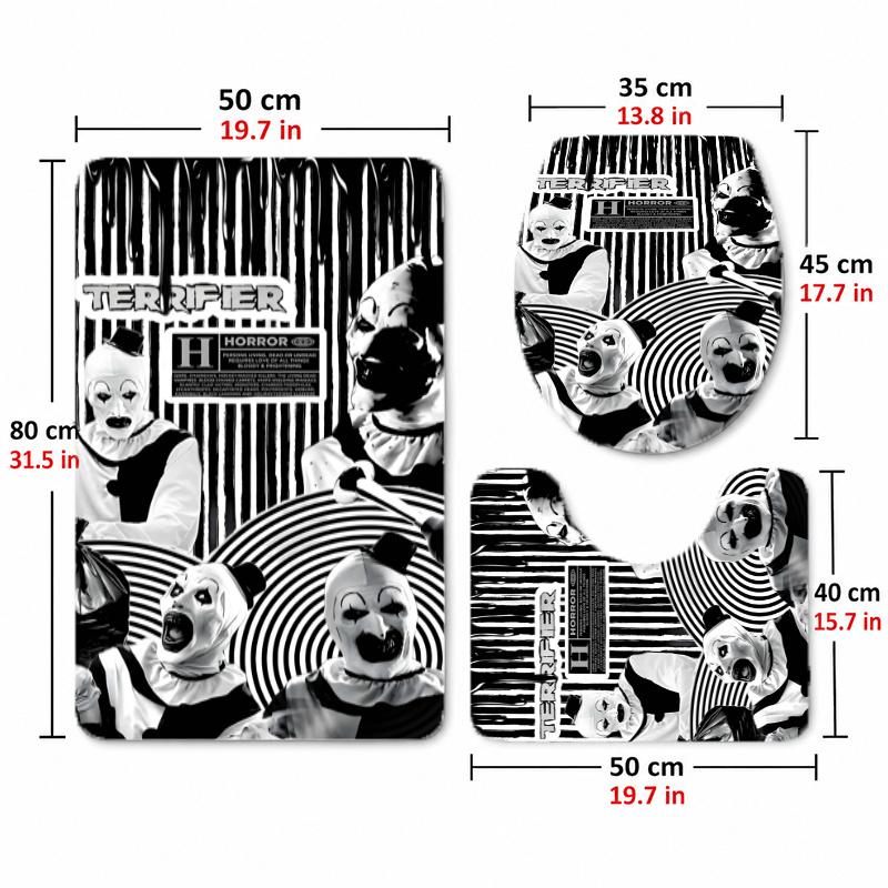 Art the Clown (5) Flannel Toilet 3 Piece Set Soft Bathroom Toilet Seat Cover Non-Slip Bath Rug Home Bathroom Decor