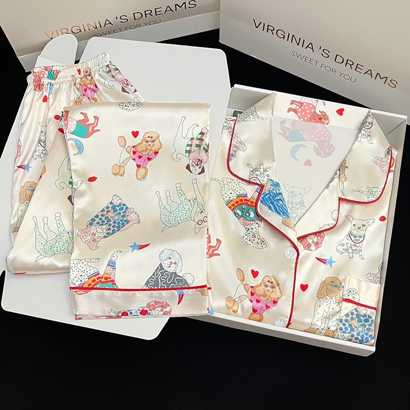 

Милая маленькая пижама с животными Женская весенне-летняя новинка Мультяшная с длинными рукавами Можно носить вне дома Комплект Реальное фото L