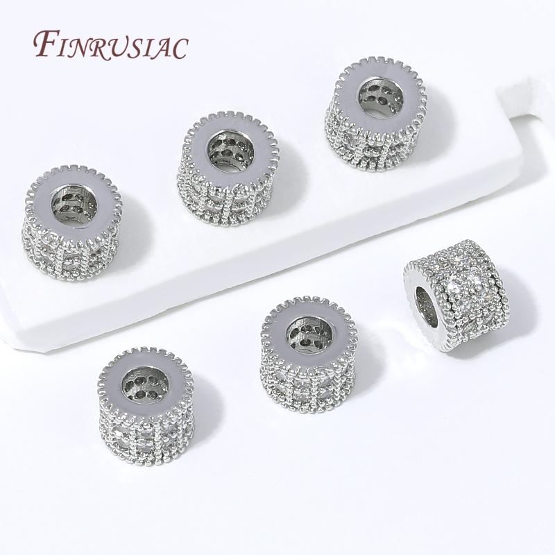 18K Gold Plated Micro Pave CZ Barrel Spacer Beads For Jewelry,Zircon Loose Beads For DIY Pearl Bracelet Making Accessories