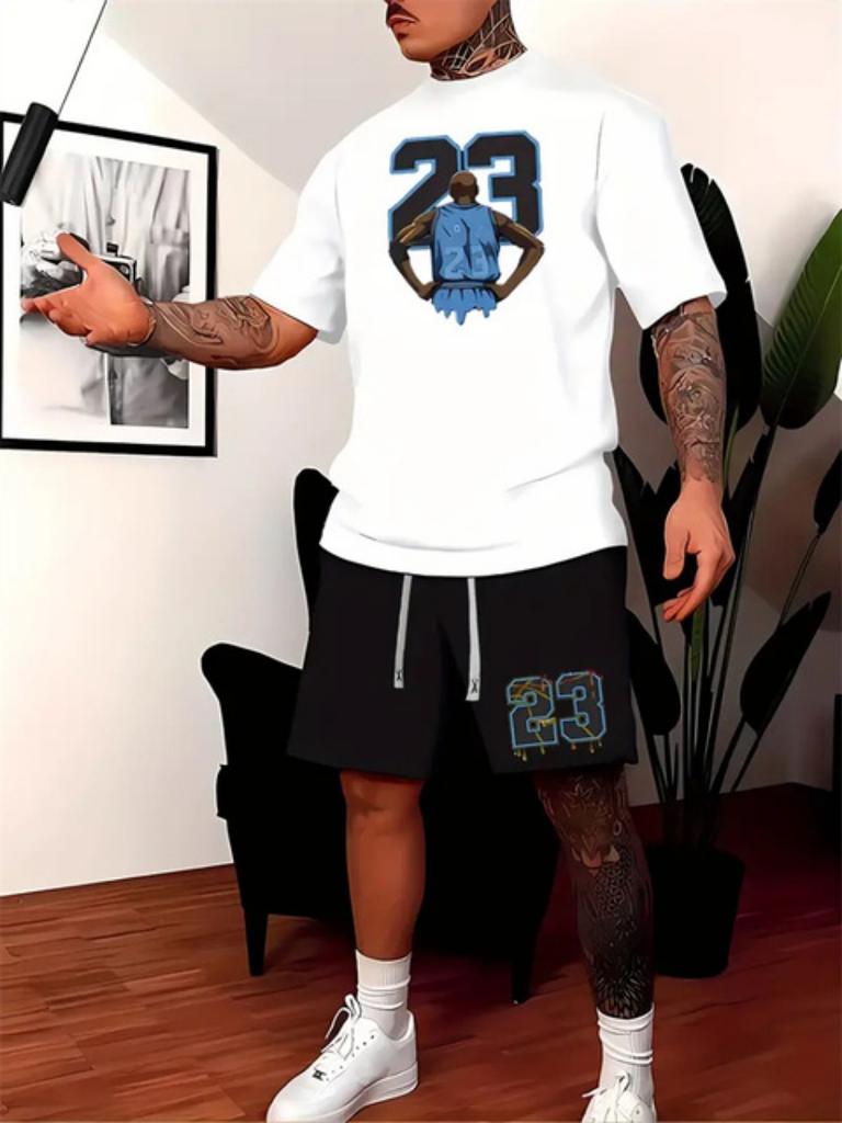 Summer Breathable Sportswear 3d Print Men's Short-Sleeved Shorts Loose T-Shirt Basketball Four Pants Casual Running Suit