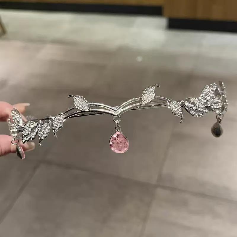 Pendente Foglia Diamante Goccia d'Acqua Corona Copricapo in Lega Retro per Festival