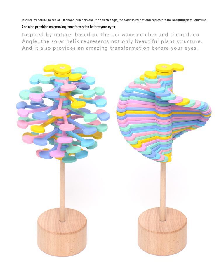 Fibonacci Spiral Wooden Rotating Lollipop: Creative Stress Relief Office Ornament